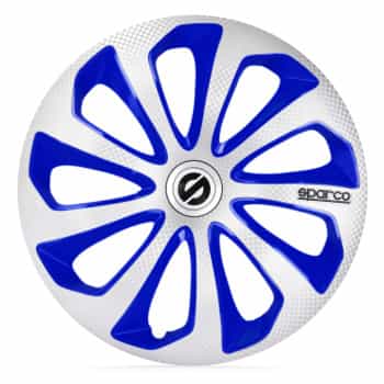 Juego de 4 cubiertas para ruedas Sparco Sicilia de 16 pulgadas en color plata/azul/carbono